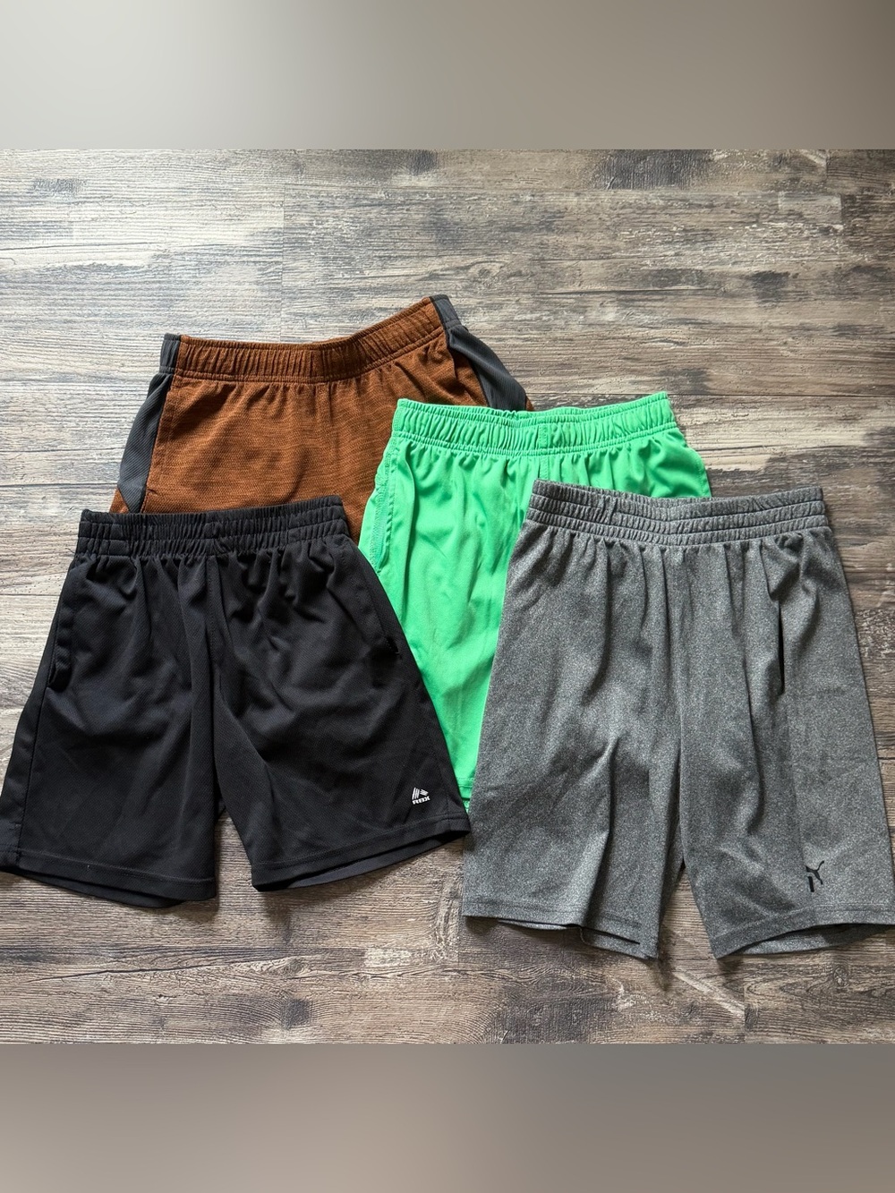 Lot of 4 sports athletic shorts boys 10-12 green brown gray black Old Navy RBX